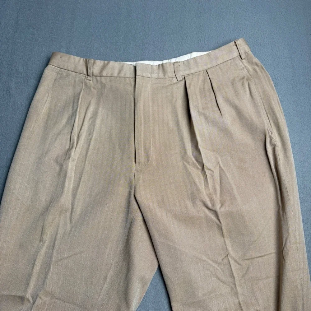 Polo Golf Ralph Lauren Mens 40x30 Tan Herringbone Silk Cotton Pleated Pants
